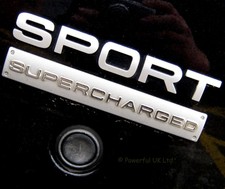 SUPERCHARGED & SPORT tailgate badge for Range Rover in SILVER 4.4 V8 HST logo