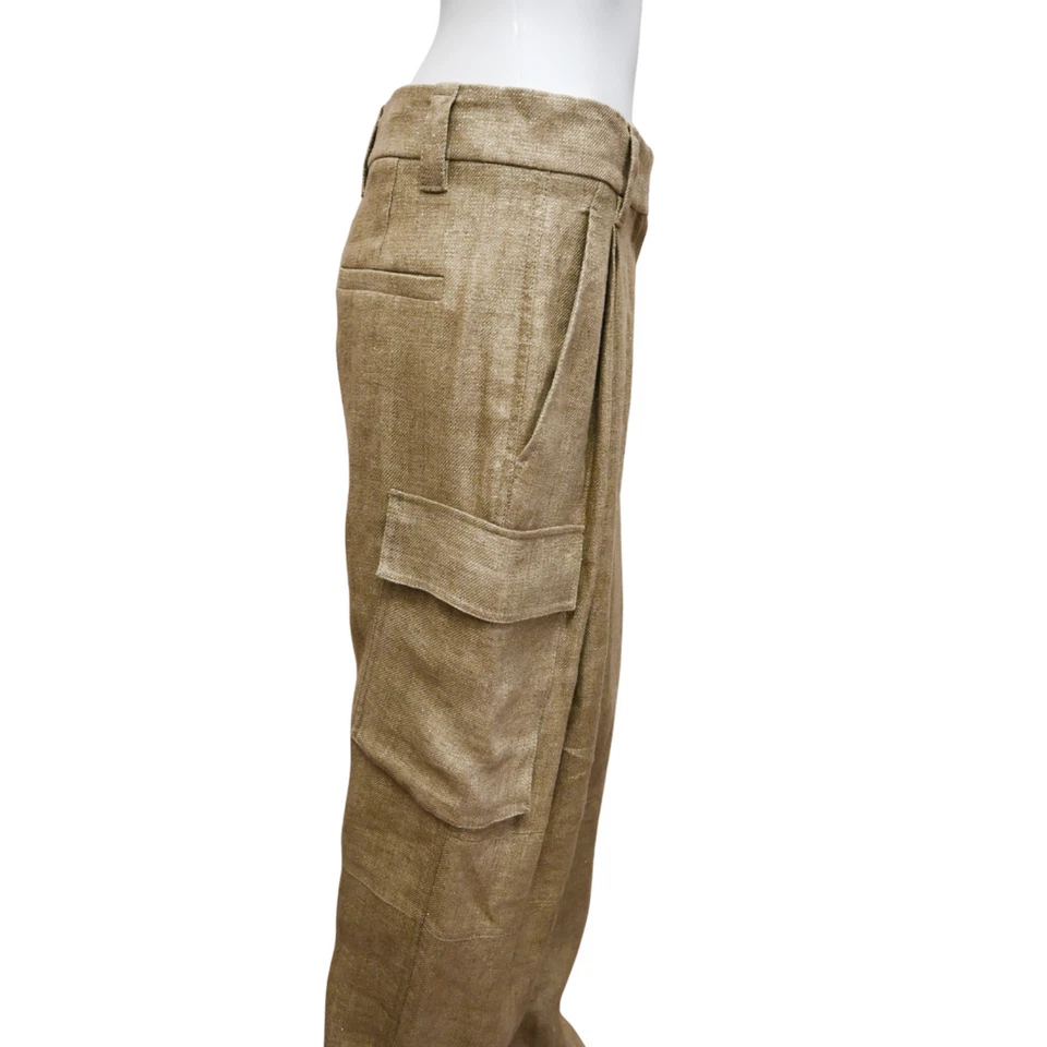 BRUNELLO CUCINELLI | Pantalones Mezcla Lino Dorado Brillo Talla US 4 Foto 3 de 4