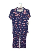NWT Nite Nite Munki Munki Blue with Pink Stars Pajama Set Size Small New