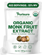 Organic Monk Fruit Extract Powder, 125G 4.41Oz , No Fillers Pure USDA Organic M