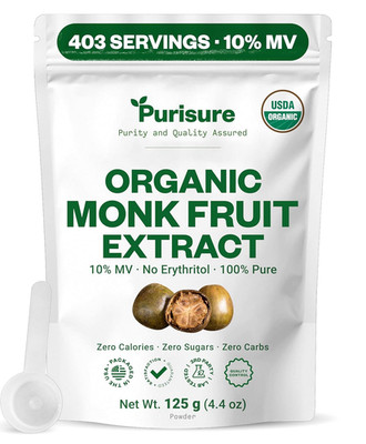 Organic Monk Fruit Extract Powder, 125G (4.41Oz), No Fillers Pure USDA Organic M