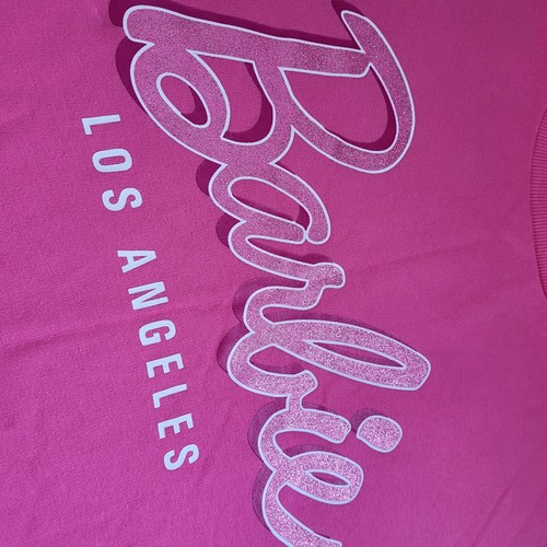 BARBIE Sweatshirt Jumper Size Small Bright Pink Glitter - Picture 10 of 10