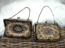 2 antike Gobelin Damen Abend-Taschen Portemonnaie Messingrahmen B 15  cm