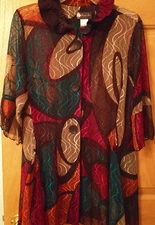 Damee Inc. Sheer Top Blouse M 3/4 Flare Sleeve Black Ruffle Sheer Lace Artsy