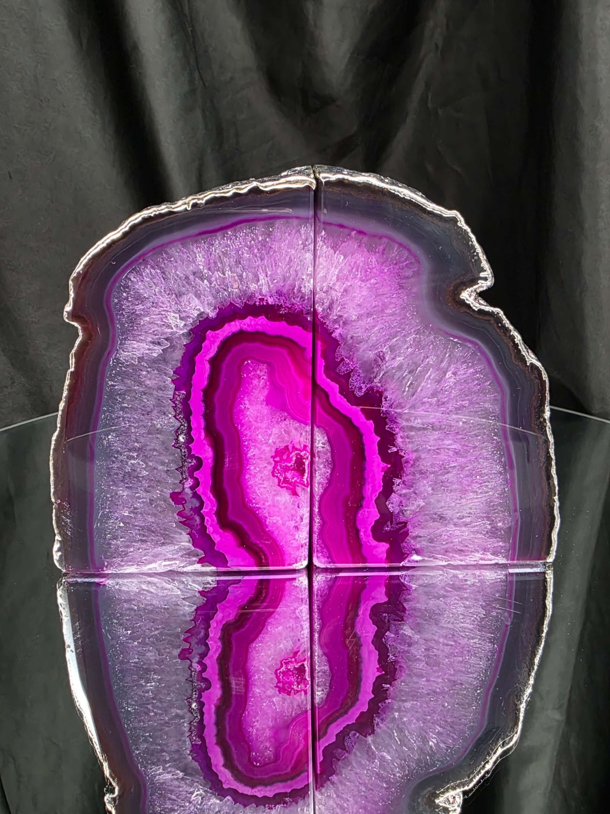 Pink Agate Silver Edge Microcrystalline Quartz Premium Bookends 2 Handpicked
