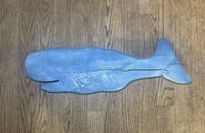 Folk Hand Carved Wooden Whale Wall Hanging Plaque Nautical Decor Blue Driftwood