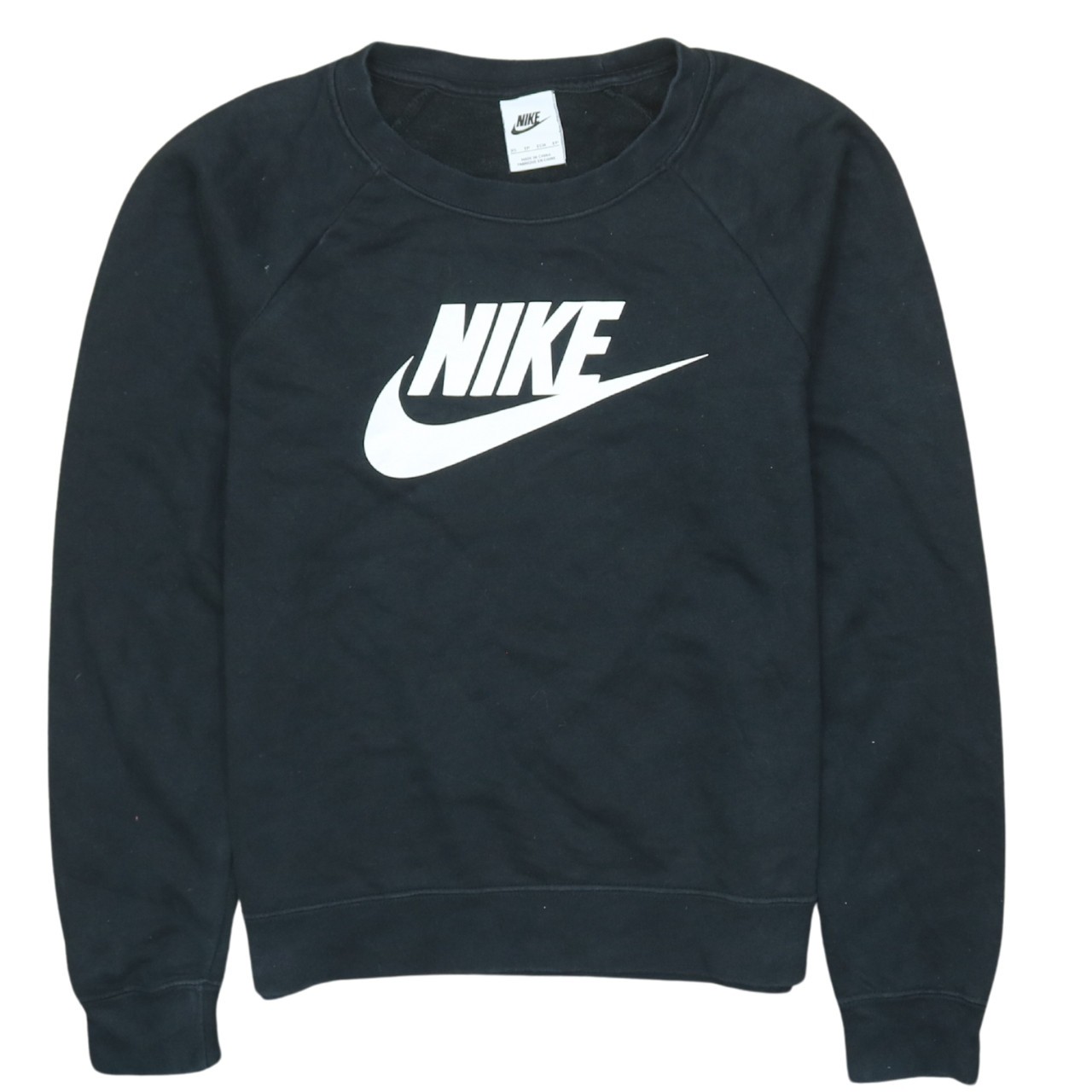 Nike Mens Sweatshirt Black Fleece Crew Neck Big Swoosh Logo Pullover Top XS