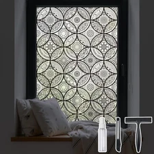  Boho Stained Glass Look Window Privacy 17.7" x 78.7" (with tools) Pure Black