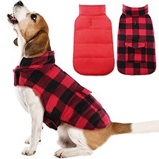 British Style Plaid Dog Winter Coat, Windproof Cozy Cold Small Pack of 1 Red