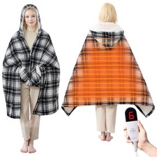 Electric Blanket Wearable Heated Shawl with Hood  Pockets   6 Heat Levels