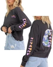 RIP CURL Wave Shapers Graphic Tee Sz M Black Multicolor Logo Retro 100% Cotton