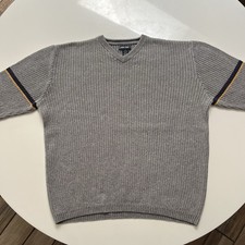 Vintage 90s Cherokee Sweater Grey Blue stipe mens size XL