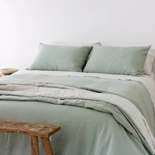 Organic Sage Green Linen Duvet Cover 2 Pillow Cover Boho Farmhouse Style Cover