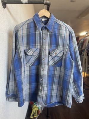 Vintage Five Brother Heavy Plaid Button Down Flannel Blue Green Men s Size L