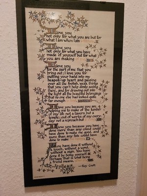 Gedicht Hochzeitsgedicht Mittelalterliche Schrift  Roy Croft ''Love'' unter Glas