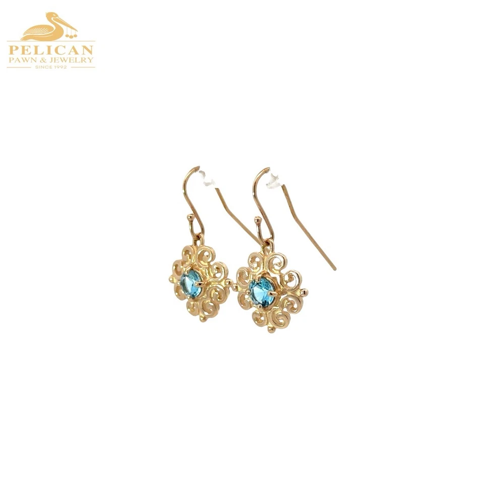 Pendientes colgantes James Avery español encaje topacio azul en amarillo 14K Go (PBR114113) Foto 2 de 4