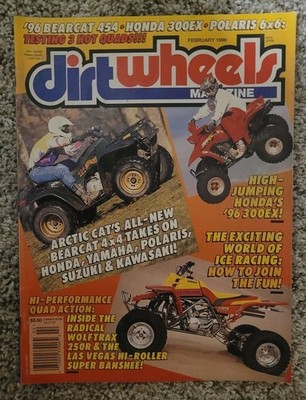 Dirt Wheels Magazine Feb 1996, Arctic Cat Bearcat 454, Honda 300EX, Polaris 6x6