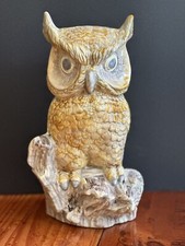 MCM/Retro Ceramic Owl On Log Hand Painted Vintage 70s Kitsch 10.5  X 6  