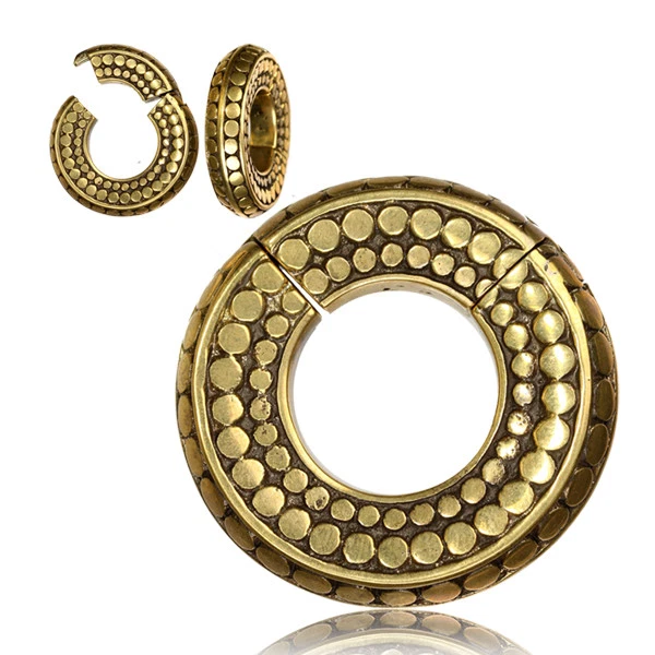 PAIR 00G 10mm HINGED BRASS EAR WEIGHTS PLUGS STRETCH GAUGE HOOPS