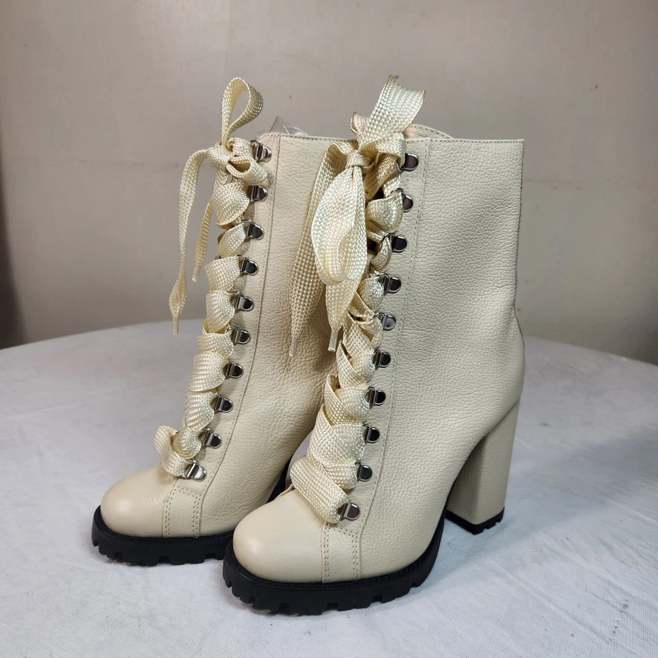 SCHUTZ Botas Mujer Cuero Zara Con Cordones Combate Bloque Tacón Talla 6.5 B 598 Foto 2 de 4