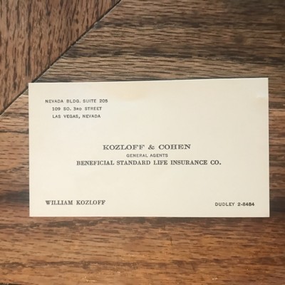 Kozloff Cohen Beneficial Standard Life Insurance Co Original Business Card Ebay