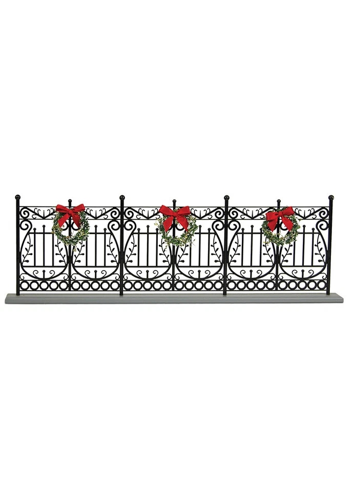 Authentic Byers Choice Black Wrought Iron Fence w/Wreaths & Bow Accessory Winter