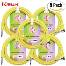 5-PACK Kirlin 10FT 1/4" Straight to Right Angle Guitar Cable Lemon Yellow