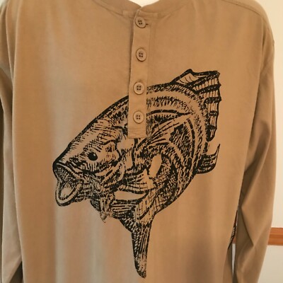 NWT REEL LEGENDS SZ LARGE PULLOVER LS 100% COTTON POLO SHIRT W/FISH DESIGN