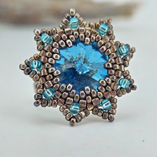 Ring Damen Band Fingerring Blau Silber Gr 49/50 Handmade Unikat 925 Silber Band