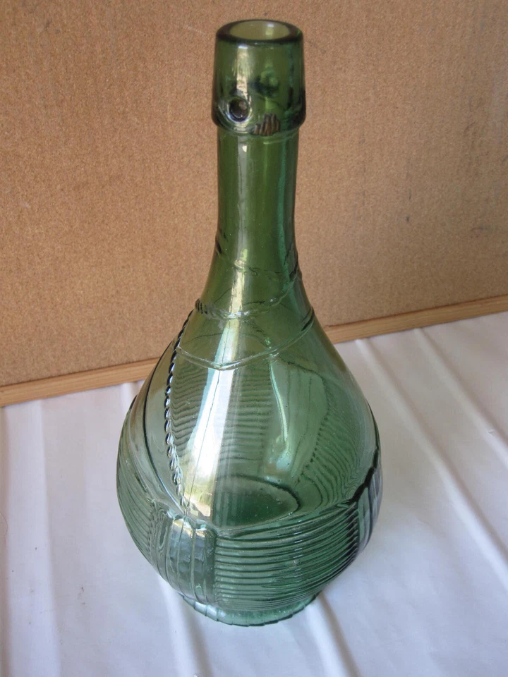 Vecchia bottiglia antica in vetro verde fiasco vintage DAMIGIANA antico - Immagine 4 di 4