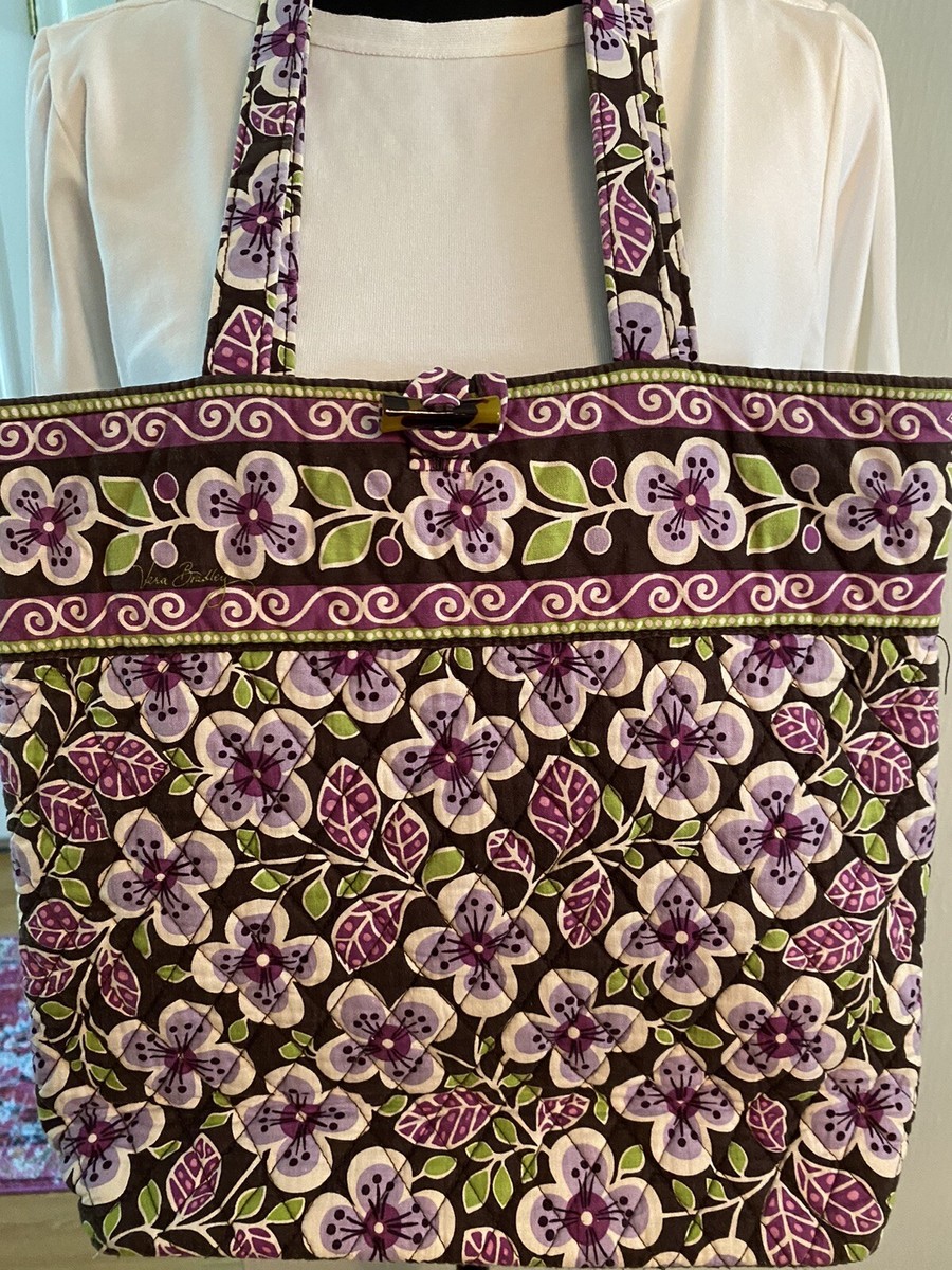 Vera Bradley Plum Petals (retired) Cotton Tote, 12x14”, Inside Pockets,  EUC