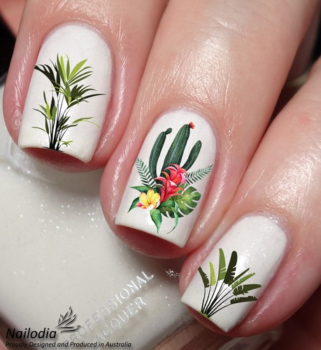 Tropical Garden Green Leaf & Plants Nail Art Decal Sticker Water Transfer Slider - 第 6/8 張圖片