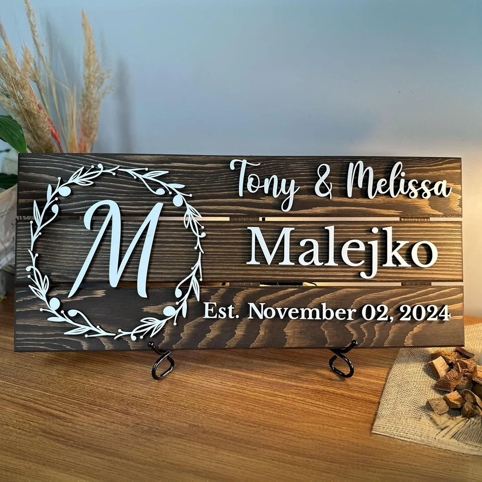 Personalized Wooden Monogram Family Sign with Couples Names, Custom Name Sign - Image 3 of 4