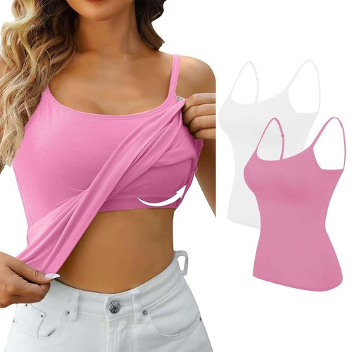 2PCS Women's Camisole with Built in Shelf Bra Adjustable Strap Vest Comfort Tops - Picture 85 of 99