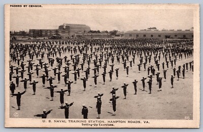 Postcard Hampton Roads VA U.S. Naval Training Station ''Setting-Up Exercises''