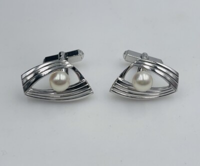 Mikimoto Vintage Sterling Silver Akoya Pearl Cufflinks