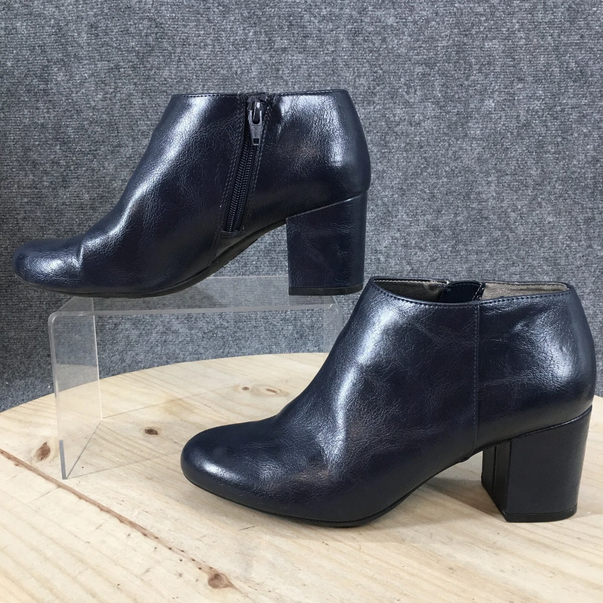 LifeStride Boots Womens 8 M Parigi Side Zip Low Ankle Bootie Blue Leather  Heels | eBay
