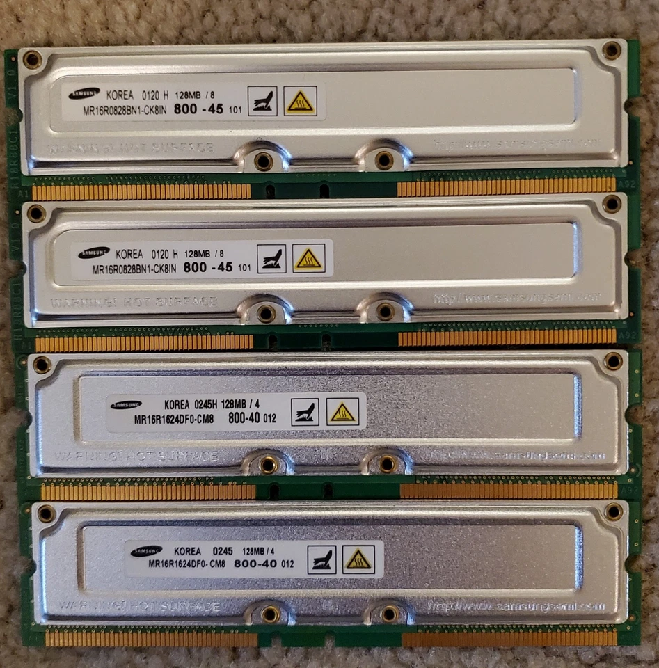 Lot of 4 - SAMSUNG 800-40 45 RAMBUS ECC 128MB 800MHZ 184-PIN 512MB - Image 2 of 3