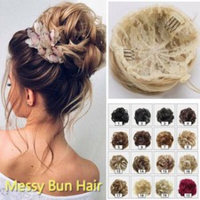 US Curly Messy Bun Remy Human Hair Piece Scrunchie Updo Chignon Clip In/On Wefts