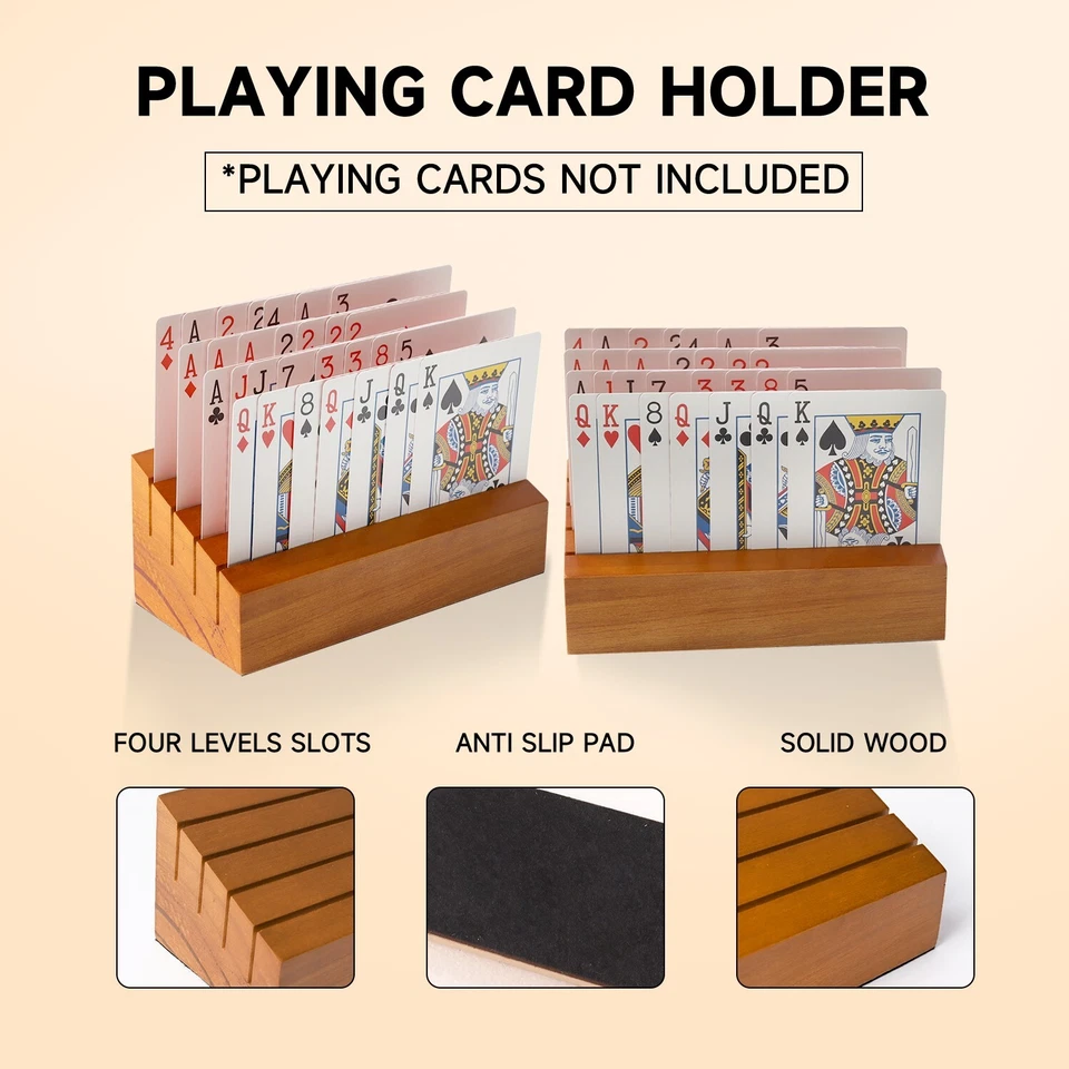 6" Wood Playing Card Holders/Rack Hands Free Rummy Hand & Foot Canasta/UNO Trays - Image 2 of 4