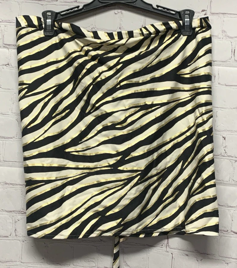 Michael Kors XS/S Estampado Cebra Pareo Cubierta Falda Negra/Dorada/Crema Nueva Foto 2 de 3