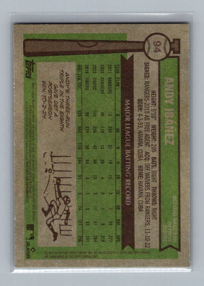 2025 Topps Heritage Andy Ibanez Tigers #94 Dark Green Border - Image 2 of 2