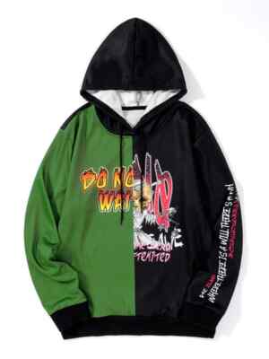 Shein Men Two Tone Slogan Skull Print Drawstring Hoodie Size Medium New  in Bag