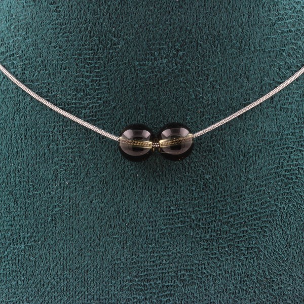 Halskette 2 Perlen Rauchquarz 8 Mm Kette Aus Edelstahl Halskette Damen, Ho-image