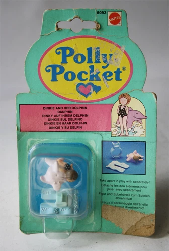 RARE VINTAGE 1990 POLLY POCKET DINKIE AND HER DOLPHIN RING MATTEL NEW SEALED !
