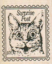 Surprise Post 1 1/2 x 1 3/4" Rubber Stamp, Cat Stamp, Cat Lover Stamp