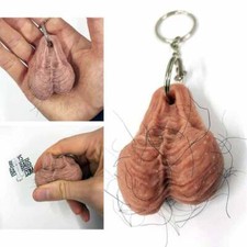 Hairy Testicles Keyring Pair of Saggy Balls Joke Key Ring Scrotum Gift Hot UK