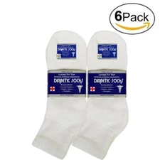 6 Pair White Men Physicians Choice Loose Fit Diabetic Ankle Socks Cotton 10-13