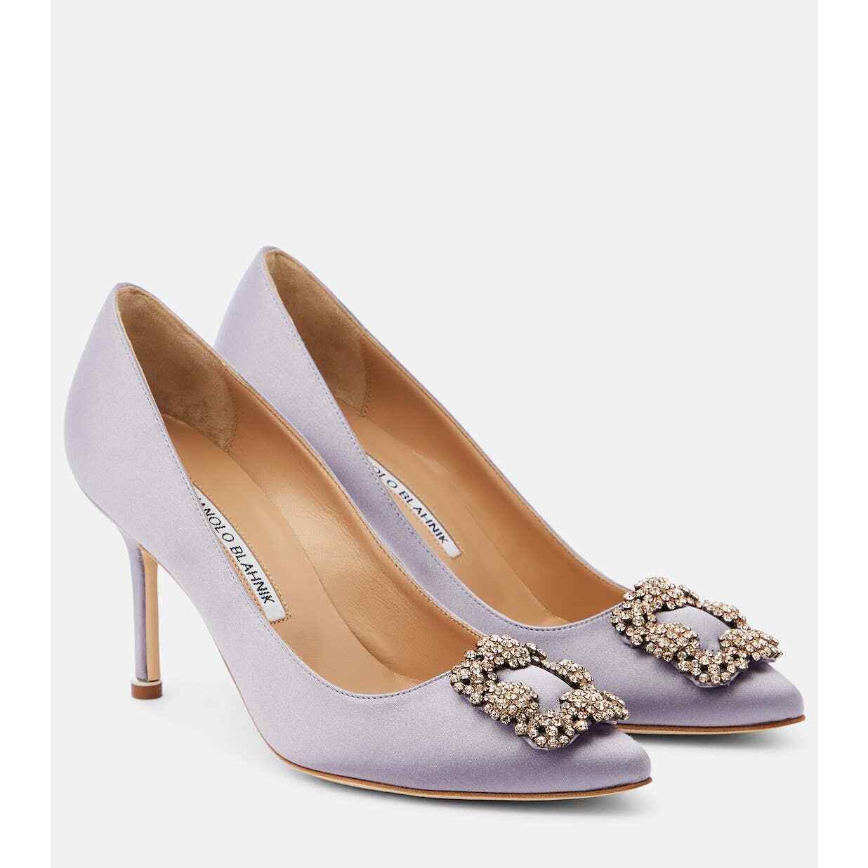 Manolo Blahnik Hangisi Satin Pump Lilac Purple Si… - image 1