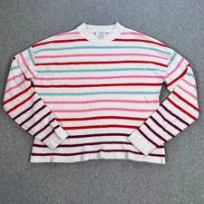 J. Crew Factory Boxy Mock Neck Sweater in Extra Soft Yarn Striped Rainbow Medium